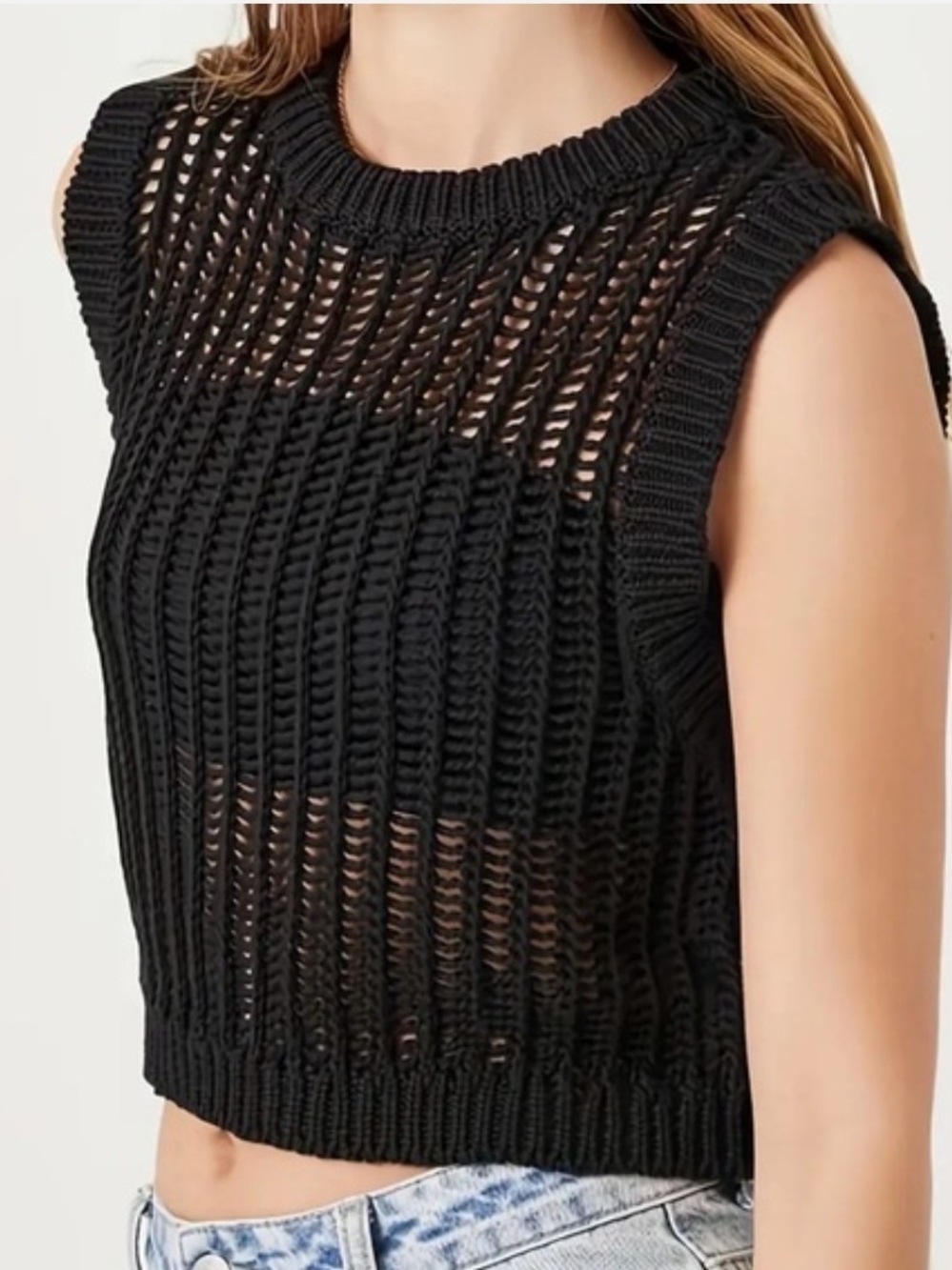 ZARA Black Open Knit Crochet Crop Top - Size Small